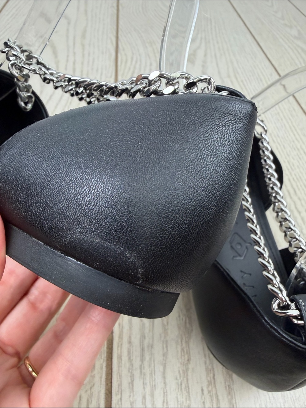 Katy Perry Caught Up Square Toe Silver Chain Anklet Sandal 9.5M Black $98 - Picture 6 of 9